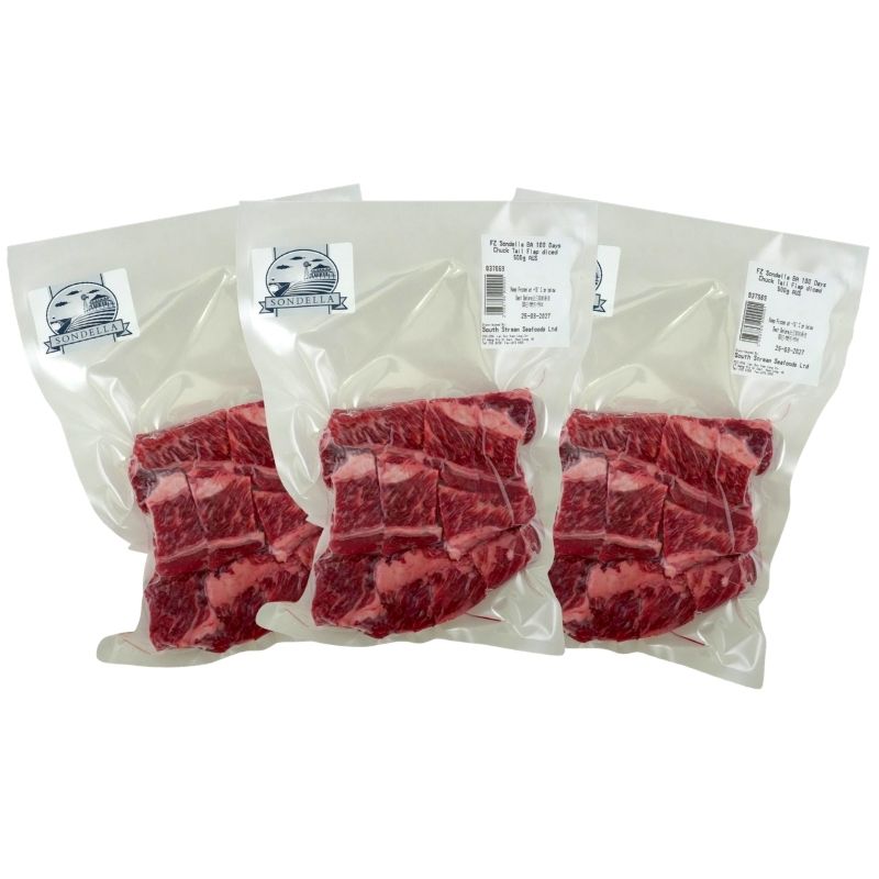 Frozen Aus Sondella Black Angus 100 Days Chuck Tail Flap diced 500g - But 2 Get 1 Free*