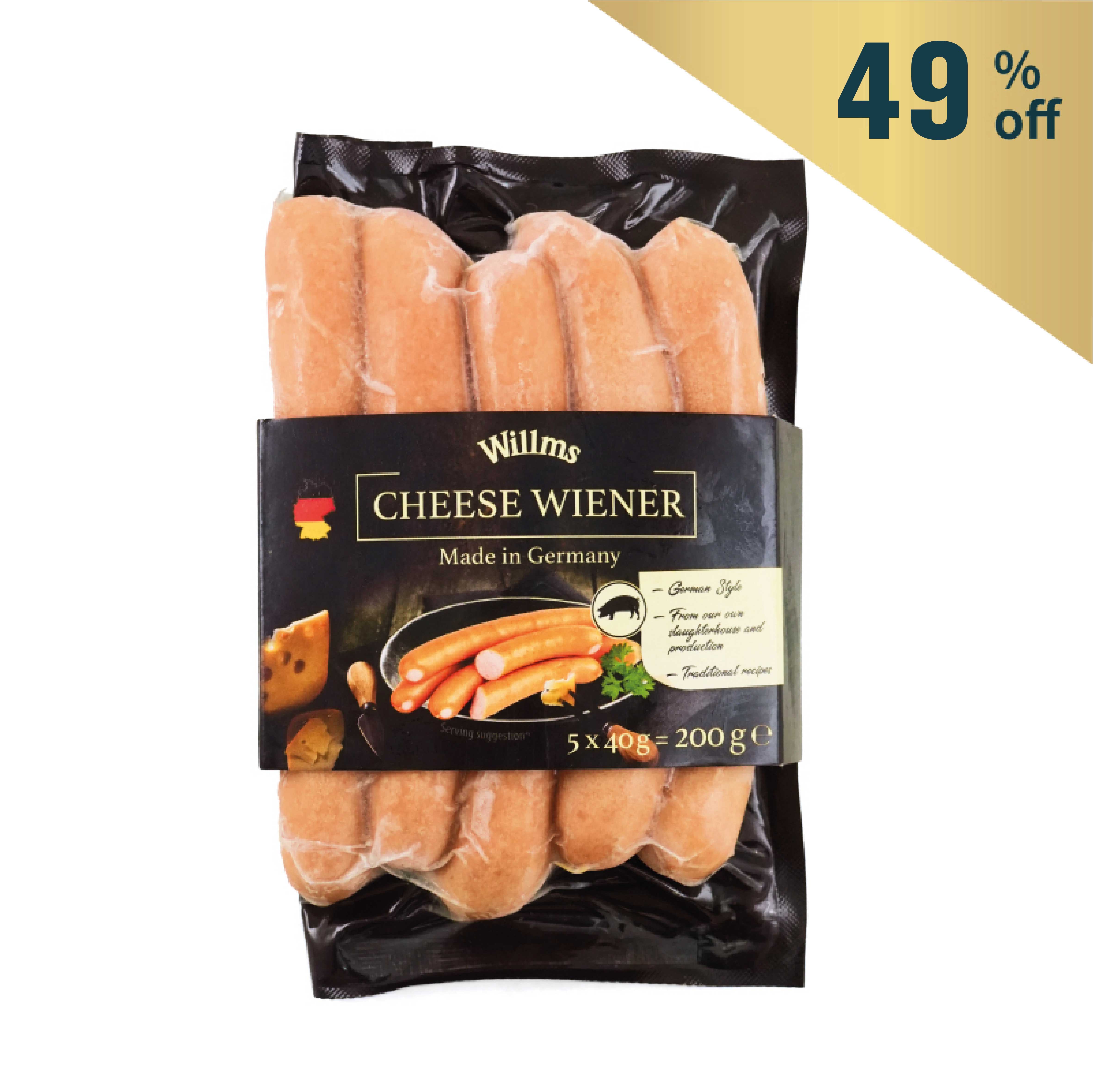 Frozen Germany Willms Fully Cooked Wiener with Cheese Sausages(5pcs) 200g*