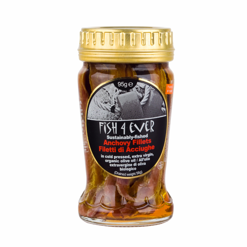 UK Fish4Ever Anchovy fillets in organic extra virgin olive oil,95g