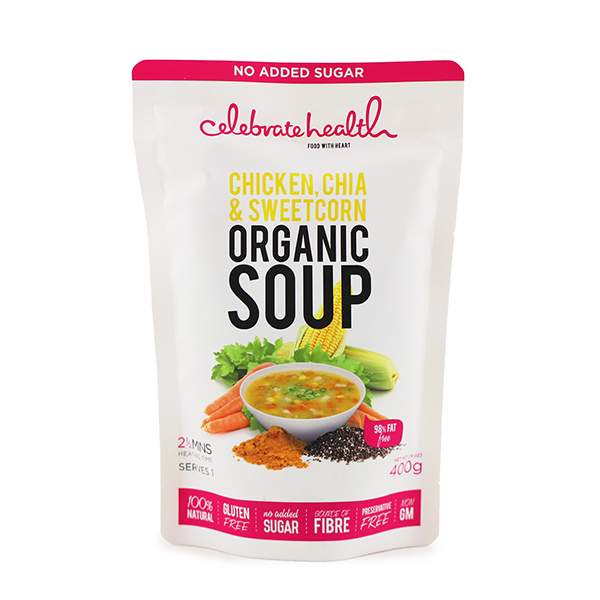 Celebrate Health Organic Chicken, Chia & Sweetcorn Soup 400g - Aus*
