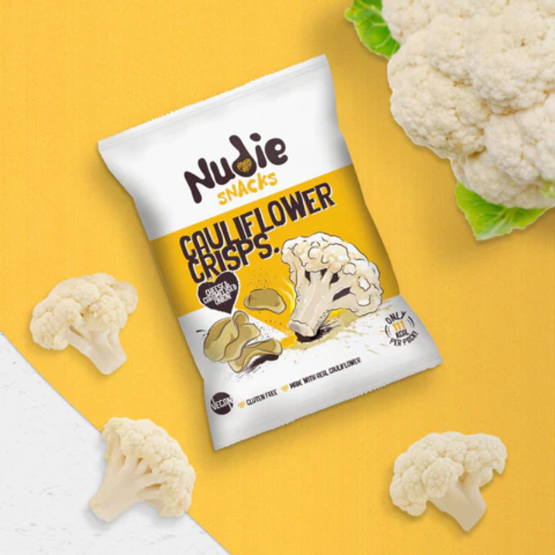 UK NUDIE SNACKS Cauliflower Crisps Cheese & Carm Onion 80g*