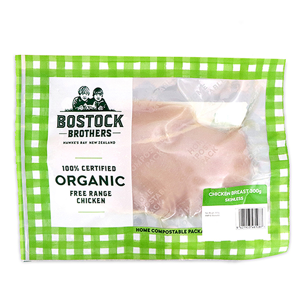 Frozen NZ Bostock Brothers Organic Chicken Skinless Breast 300g*
