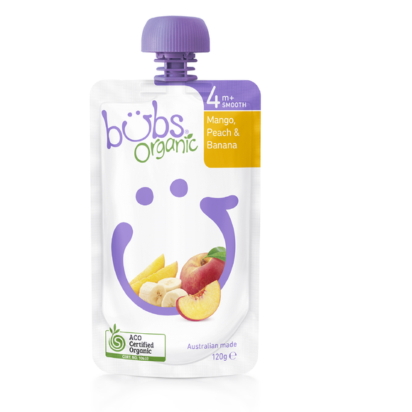 Bubs Organic Mango, Peach & Banana 4+Months 120g - AUS*