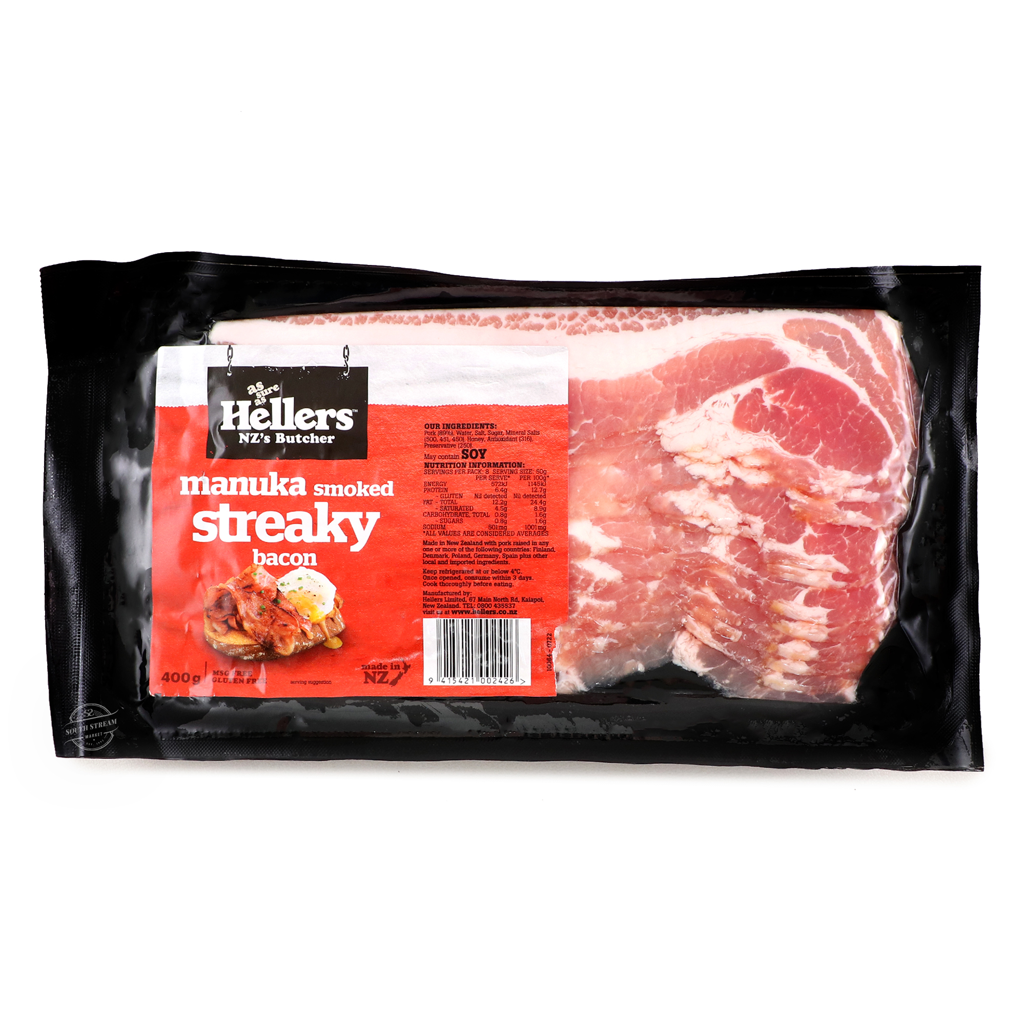 Frozen NZ Hellers Manuka Smoked Streaky Bacon 400g*