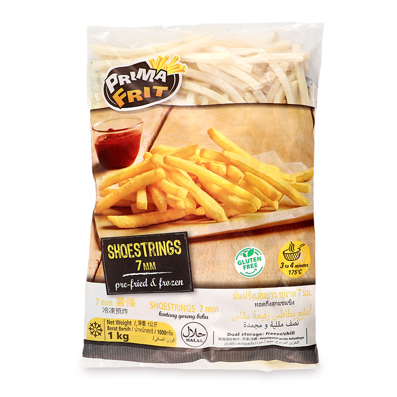 Frozen Belgium Prima Frit GF Shoestrings 7mm French Fries 1kg - Malaysia*