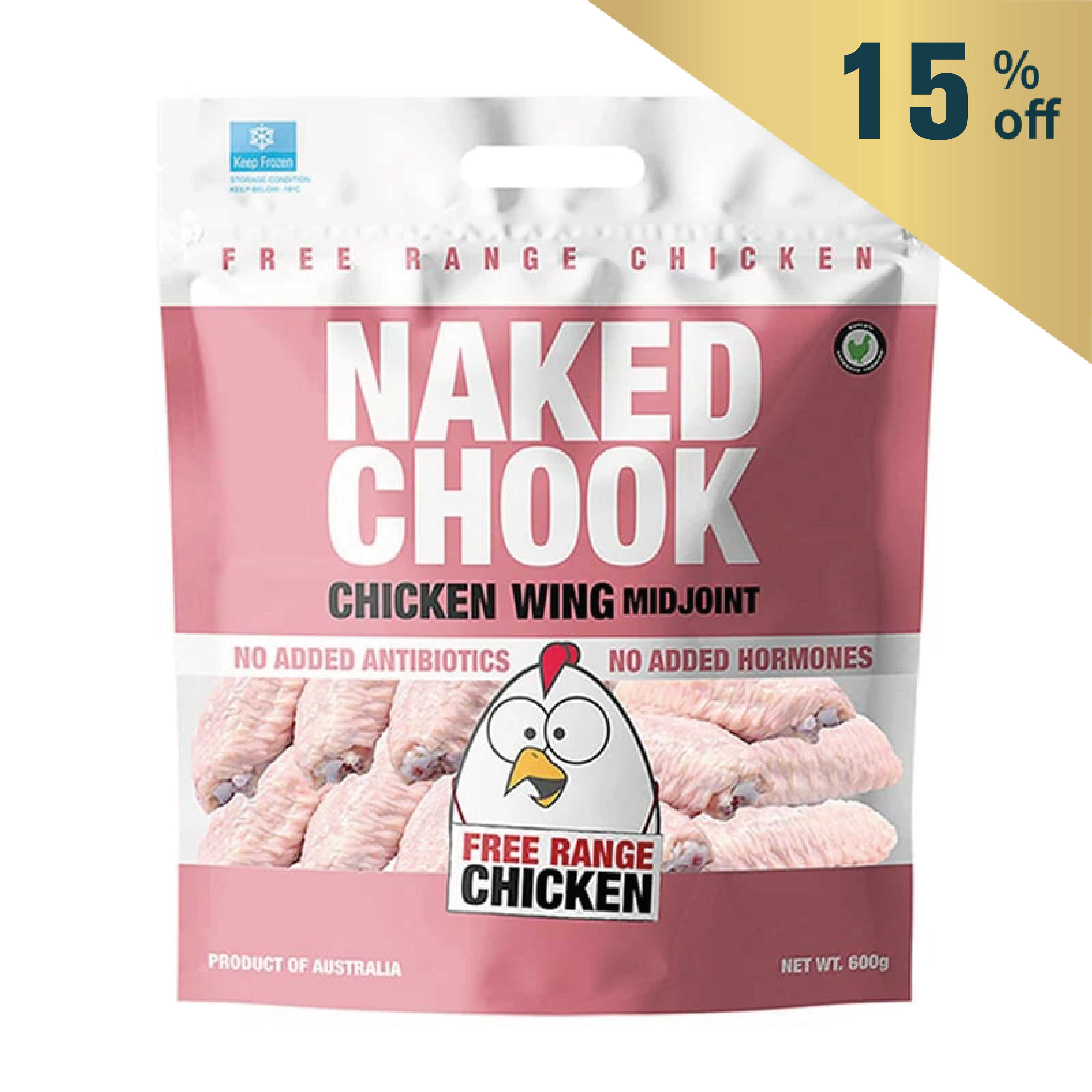 Frozen Naked Chook Mid Joint Chicken Wing 600g - AUS*