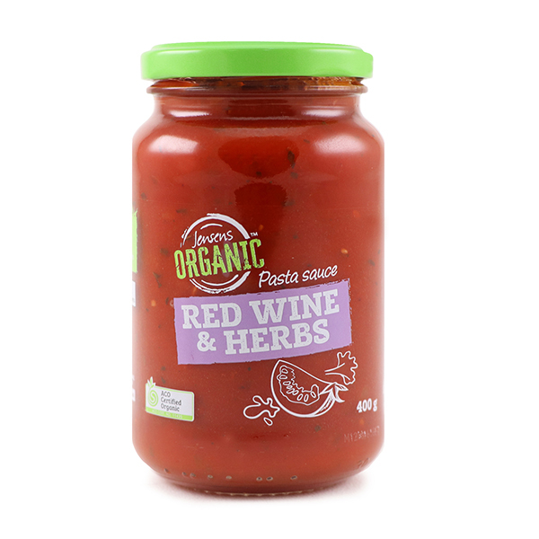 Jensens Organic Red Wine & Herbs Pasta Sauce 400g - Aus*