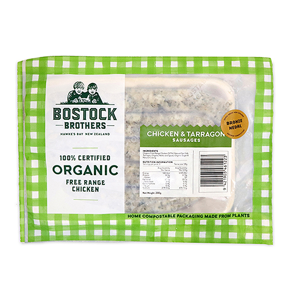 Frozen Bostock Brothers Organic Chicken & Tarragon Sausages (6pcs) 300g