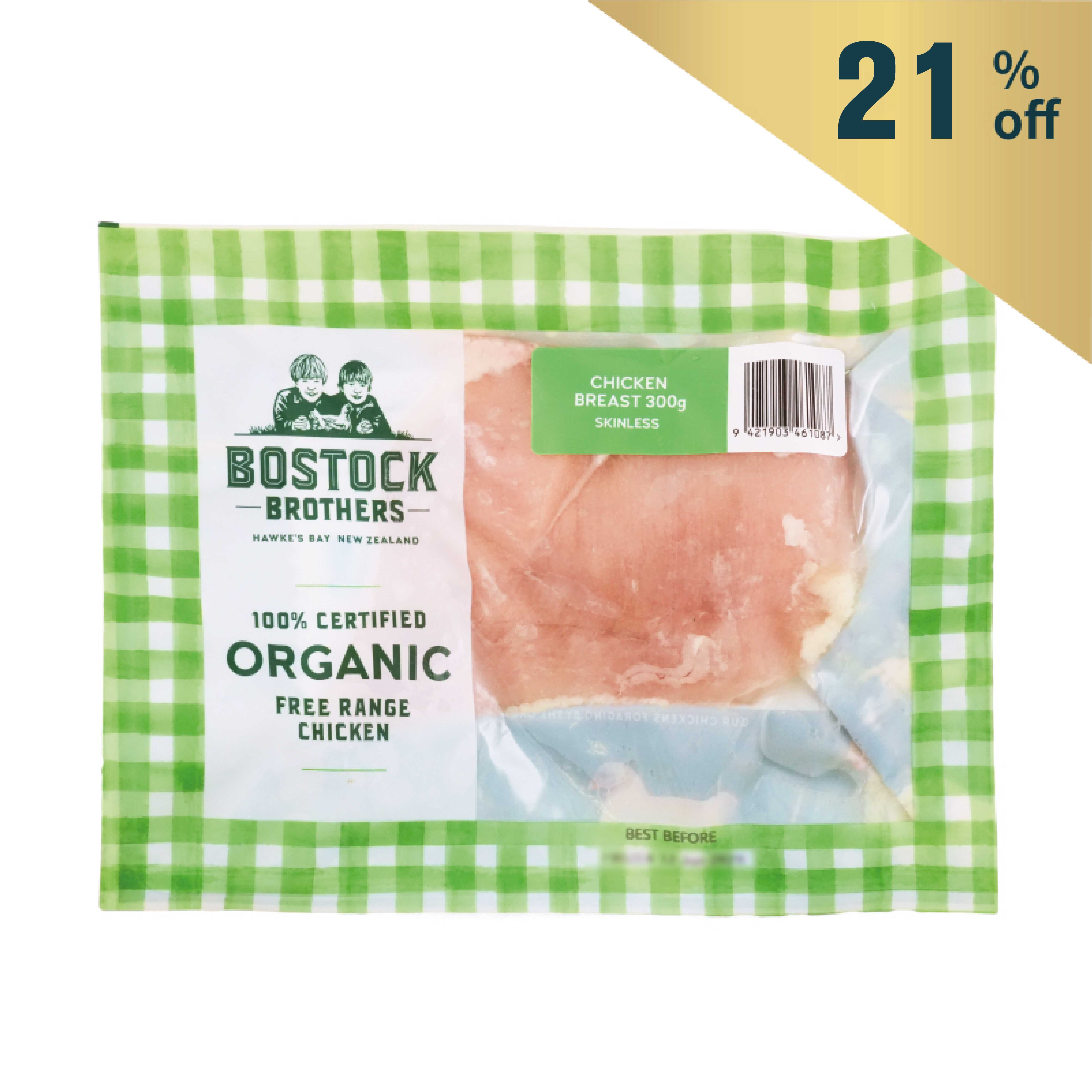 Frozen NZ Bostock Brothers Organic Chicken Breasts 300g*