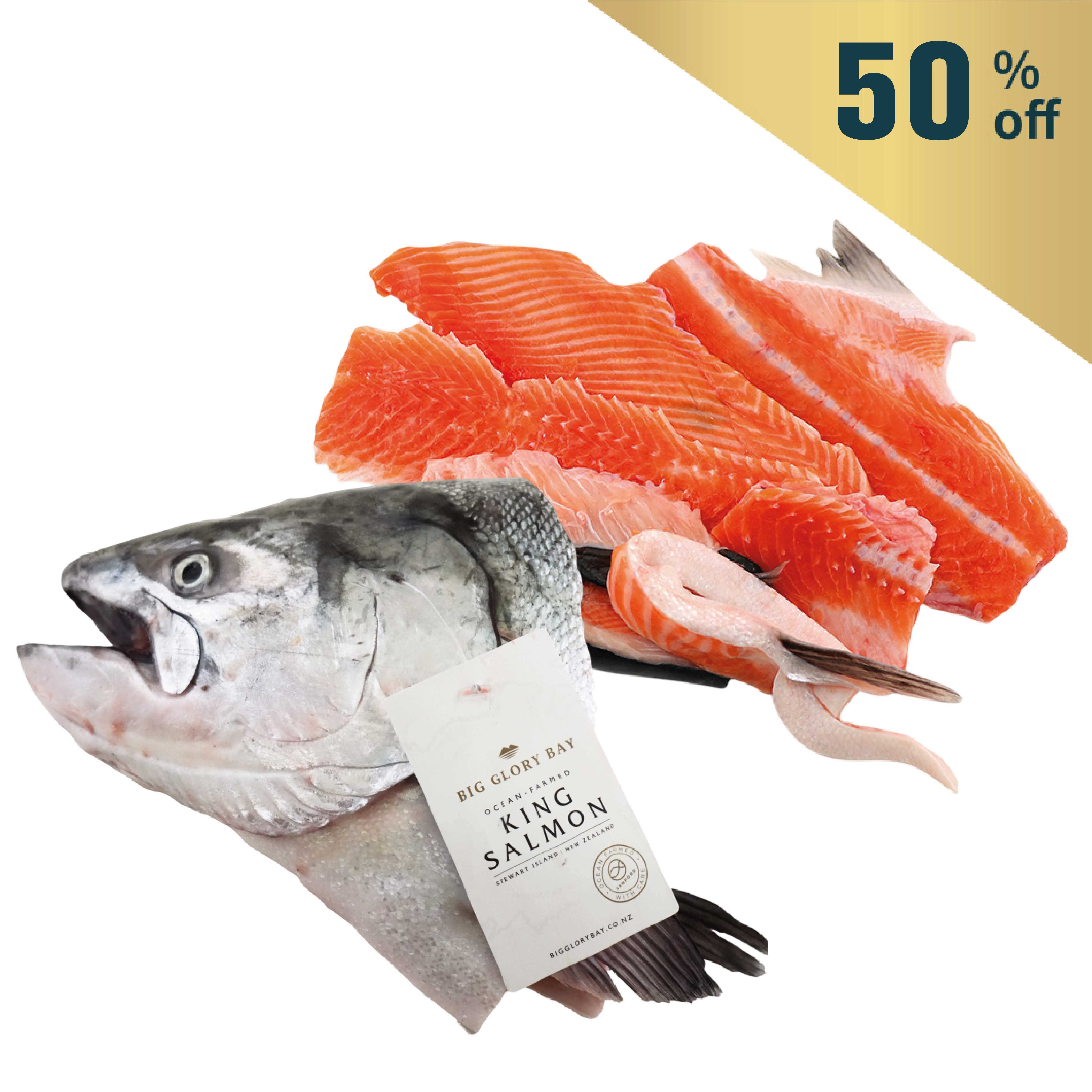 Frozen NZ Big Glory Bay King Salmon Head, Collar and Bone Combo*