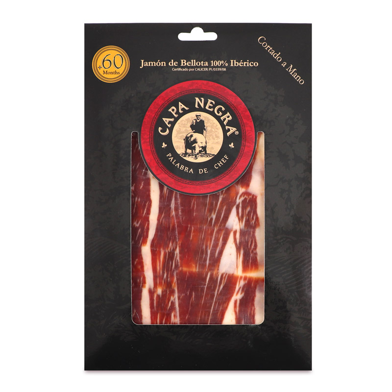 Capa Negra Iberico Ham Hand Sliced (Acorn Fed) Bellota Jamon Cured for 60 months 80g - Spain* 