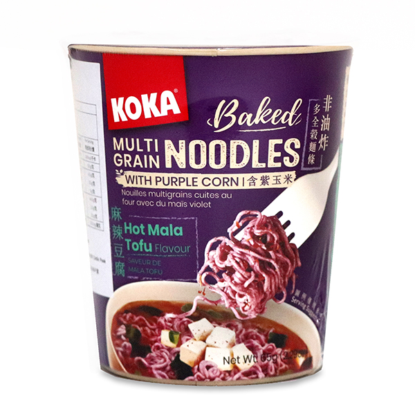 KOKA Baked Multigrain Noodles with Purple Corn - Hot Mala Tofu Flavour Cup Noodles 65g - Singapore*