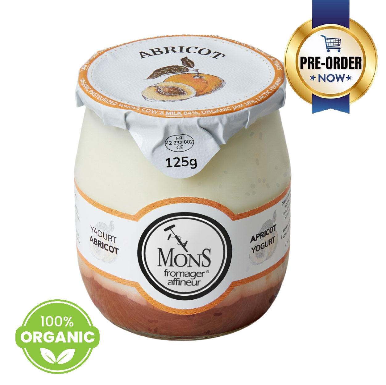 Pre-order -- France Mons Organic Apricot Yogurt 125g*