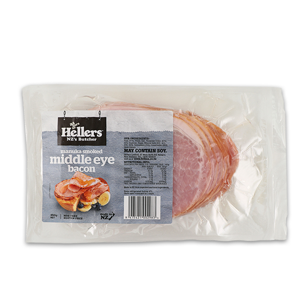 Frozen NZ Hellers Middle Bacon Manuka Smoked 250g*