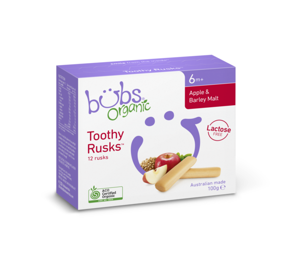Bubs Organic Apple & Barley Malt Toothy Rusks 6+Months 100g - AUS*
