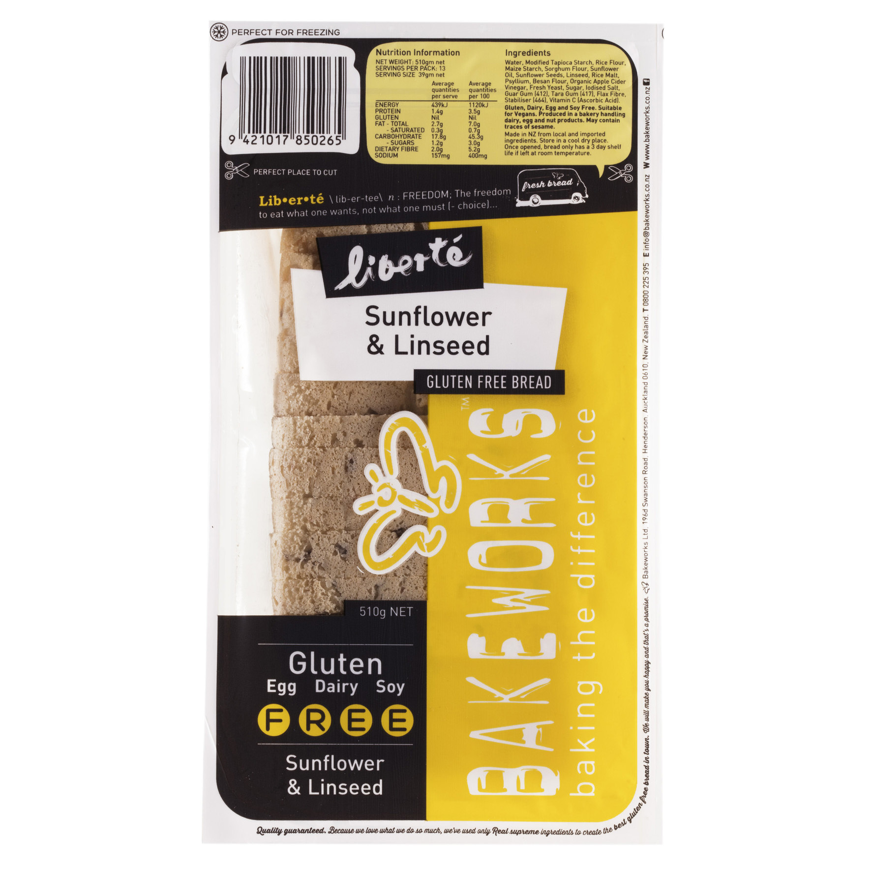 Frozen NZ Liberte GF Sunflower & Linseed Loaf 510g*