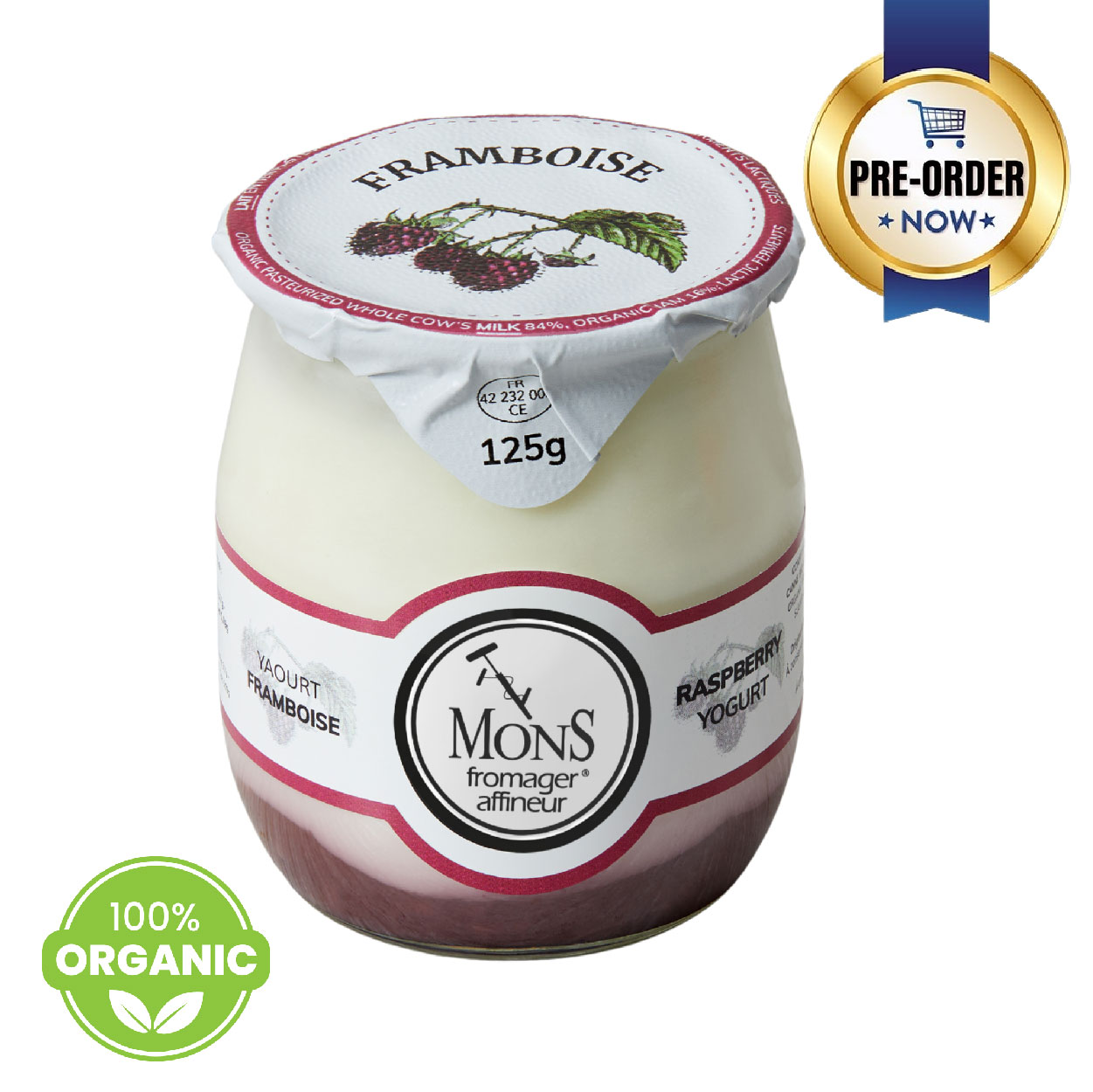 Pre-order -- France Mons Organic Raspberry Yogurt 125g*