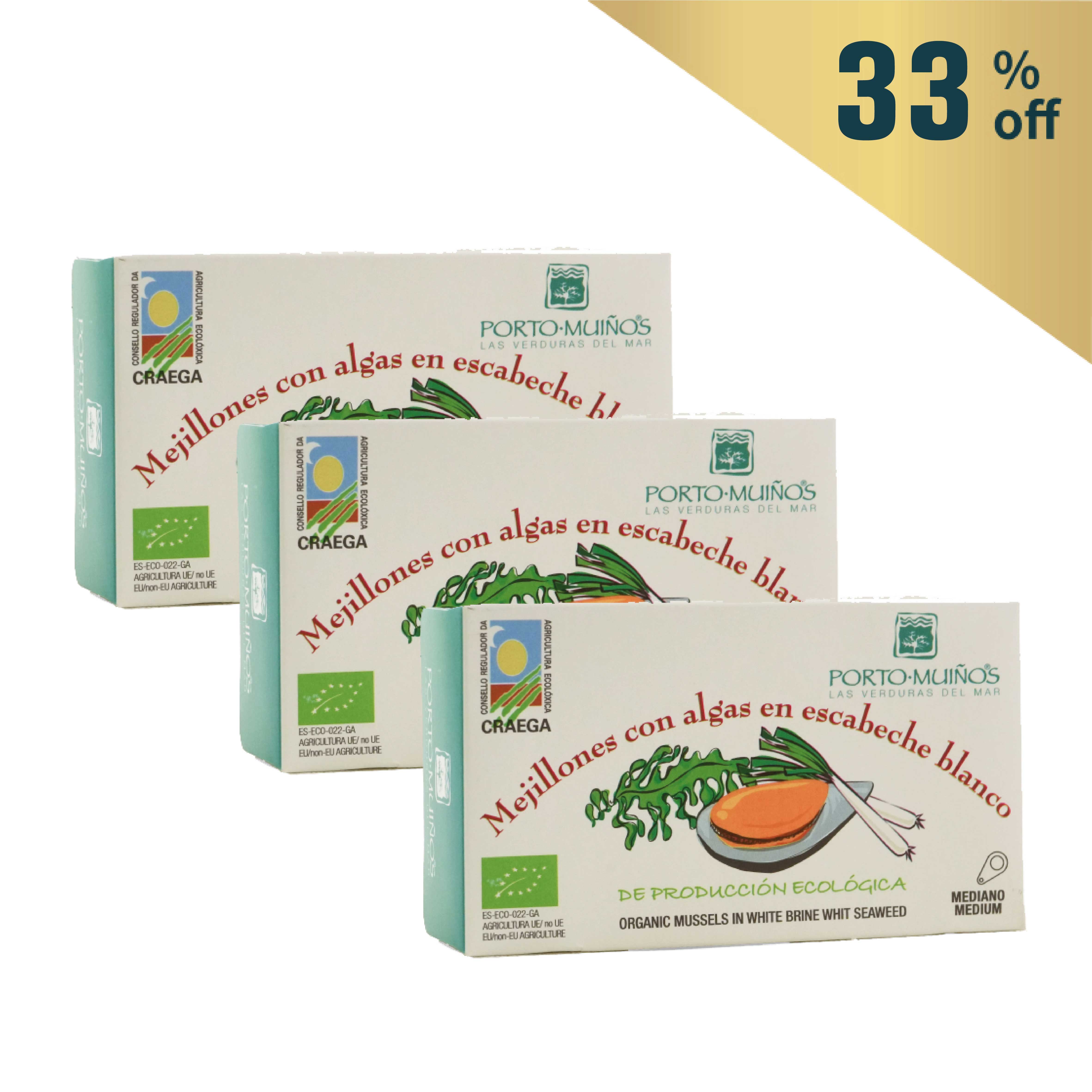 Spain Organic Mussels in White Brine Whit Seaweed 120g - Buy 2 Get 1 Free