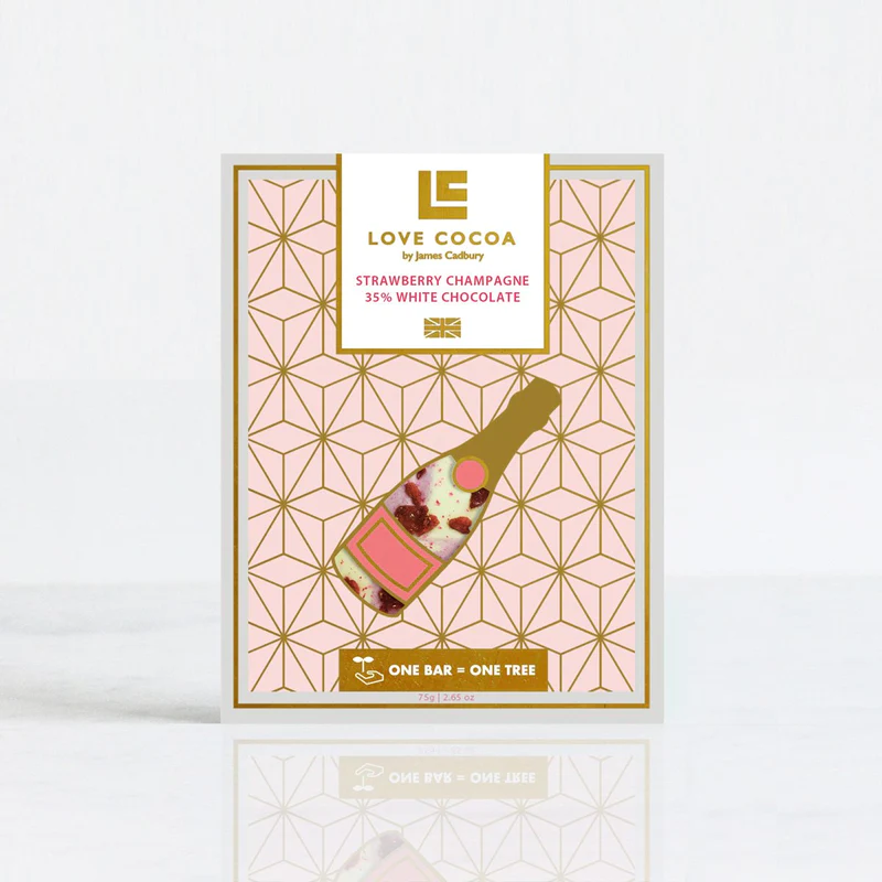 UK Love Cocoa White Chocolate with Strawberry Champagne, 75g