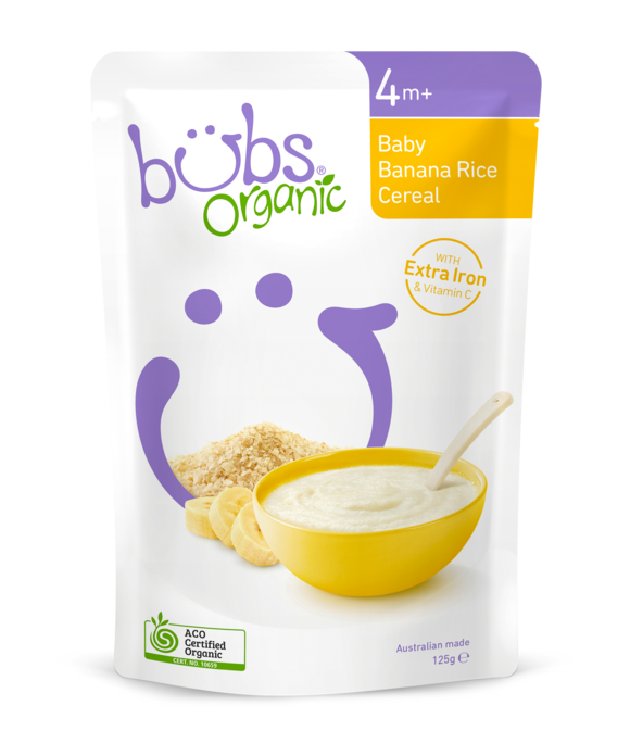 Bubs Organic Baby Banana Rice Cereal 4+Months 125g - AUS*