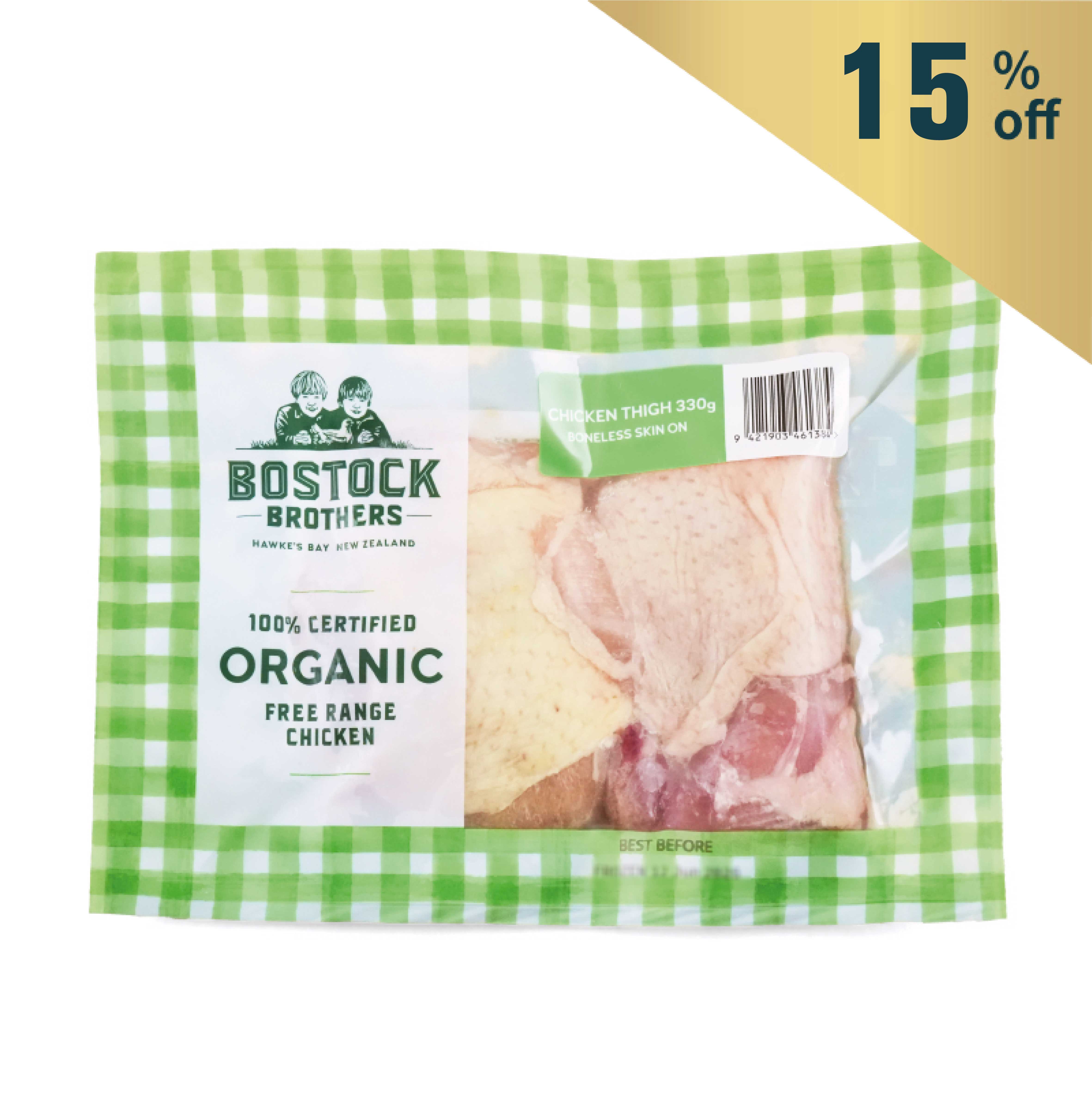 急凍紐西蘭Bostock Brothers有機無骨連皮雞腿肉 330克*