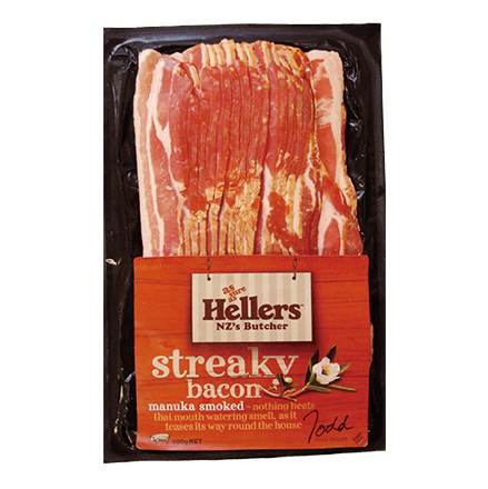 NZ Hellers Manuka Smoked Streaky Bacon 400g*