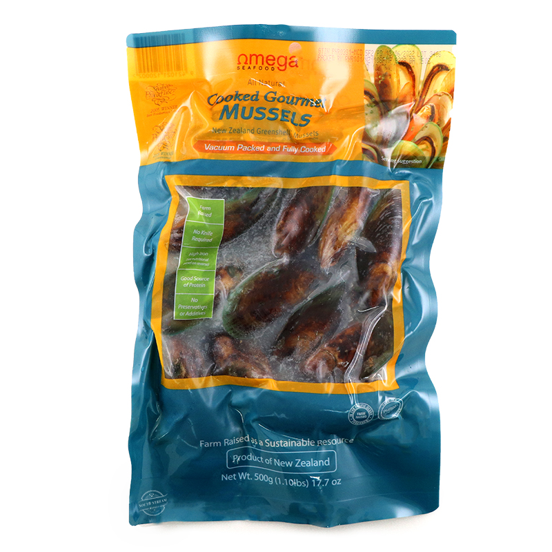 Frozen NZ Omega Cooked Greenshell Mussels 500g*