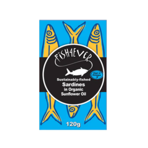 UK Fish4Ever Whole Sardines in organic sunflower oil,120g