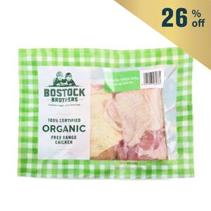 Frozen NZ Bostock Brothers Organic Chicken Boneless Thighs Skin On 330g*